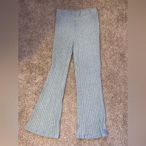Ribbed Knit Flare Pants in Light Green